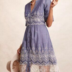 Moulinette Soeurs Anthropologie Embroidered Waters Shirt Dress